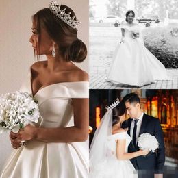 Dresses 2020 Simple Off The Shoulder Country Satin Floor Length Ruched Pleats Custom Made Plus Size Wedding Gown Vestido De Novia