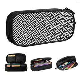 Korean Greek Meander Black And White Design Pencil Cases For Boys Gilrs Custom Large Capacity Pen Bag Box Stationery