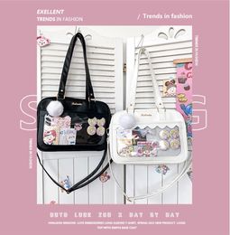 Baby bag Korean version pain bag Japanese transparent bar pu soft girl student shoulder bag small square bag anime messenger bag