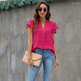 Women's Blouses Women Polka Dot Jacquard & Shirts 2024 Summer Casual Pullover Solid Tops Fashion V-neck Ruffles Sleeve Loose Blouse