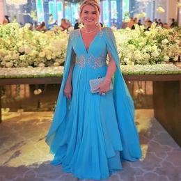 Ebi Arabic Aso Blue 2024 A-Line The Bride Dresses Lace Chiffon Evening Prom Festa formal Aniversário