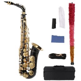 Saxophone Eb Alto Saxophone Brass Lacquered Gold E Flat Sax 82z Key Type Woodwind Instrument with Brush Cloth Gloves Strap Padded Case