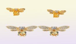 Rainbamabom Vintage 925 Solid Sterling Silver Citrine Gemstone Yellow Gold Bee Earrings Ear Studs Women Fine Jewellery Whole22363683370528