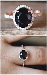 Fashion black crystal zircon diamonds gemstones rings for women rose gold tone jewelry bijoux bague party accessories gifts1134692