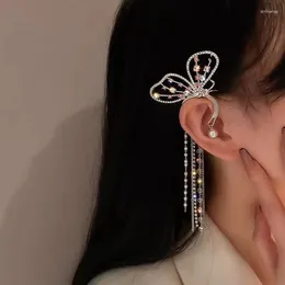 Backs Earrings Exaggerate Silver Colour Tassel Butterfly Ear Clips For Women Cuff Clip Fairy Without Piercing Sparkling Zircon