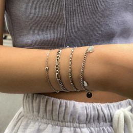 Link Bracelets European And American -selling Jewellery With Fashion Personality Metal Hollow Iron Chain Punk Simple Copper Bead Bracelet