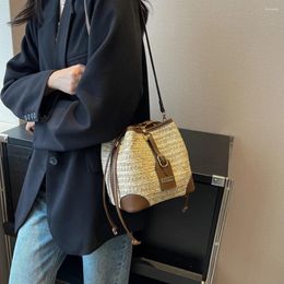 Bag Summer Handmade Weaving PU Stitching Ladies Crossbody Fashion Woven Bucket Satchel Women Sling Purses Chic Shoulder