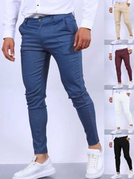 Men's Pants Solid color fashionable mens pants European and American English style calf all season comfortable casual formal Q240429