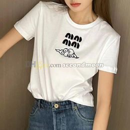 Cloud Embroidered T Shirt Women Round Neck Tees Short Sleeve Breathable Tee Solid Color Vest