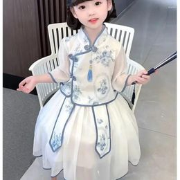 Clothing Sets Summer Two-piece Hanfu Dress For Litter Girls Small And Medium-Sized Thin Button Attractive Improved Chinese Style Costume