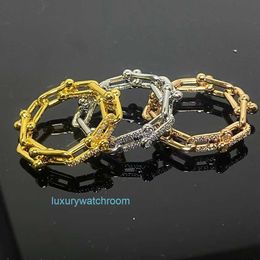 Women Band Tiifeniy Ring Jewellery High V Gold New Product Half Diamond Double U