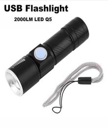 USB Flashlight Super Bright Q5 2000LM USB Handy LED Torch Light Waterproof Rechargeable Zoomable Light Lamp For Hunting Camping8562336