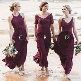Chiffon Lace Bury Ankle Dresses Bridesmaid Boho Length Custom Made Plus Size Maid Of Honour Gown Halter Short Sleeves Vestidos Beach Wedding