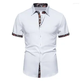 Men's Dress Shirts Formal Paisley Printed Patchwork Floral Up Business Short Sleeve Shirt Workplace Party Banquet Chemise Hombre