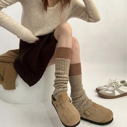 Women Socks Winter Knit Warm Sheepwool Countercolor Lolita Fashion Tube Calf Sock Foot Cover Cute Style Y2K Outerwear Japanese Loose