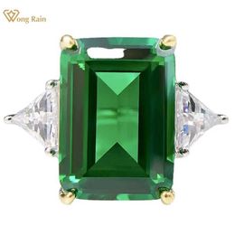 Band Rings Wong Rain 925 SterlSilver Emerald Cut 10*14 MM Emerald Created Moissanite Engagement Luxury RFor Women Fine Jewellery Gift J240429