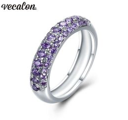 Vecalon Handmade Anniversary Band ring for women pave setting Purple Diamonds Cz 925 silver Female Engagement wedding rings3916259