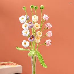 Decorative Flowers 1PC Long-lasting Puff Lily Of The Valley Creative Handmade Cotton Yarn Knitted Flower Realistic Artificial Home Decor
