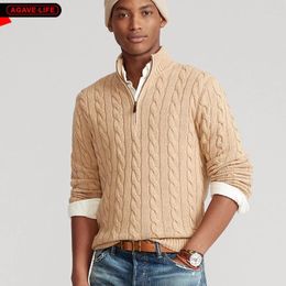 Men's Sweaters Autumn Winter Warm Thick Knitwears Men Twisted Twist Half Turtleneck Pullover Casual Solid Colour Knit Sweater