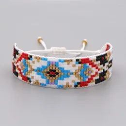 Link Bracelets Bohemian Ethnic Style Pure Hand-beaded Woven Miyuki Rice Beads Geometric Pattern Eye Couple Bracelet Evil