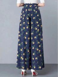 Women's Pants Flower Print Loose Harem Pencil 2024 Summer High Waist Elastic Korean Lady Suit Trousers T12