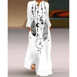 Casual Dresses Wepbel Y2K V-neck Swing Long Dress Women Summer Loose Full Length Feather Print Sleeve Maxi