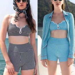 Thai New Fashion Versatile Plaid diviso con costume da bagno ad alta vita da donna Bikini