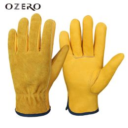 Decorations Ozero Garden Work Gloves Flex Grip Tough Cowhide Driver Safety Welding Hunting Hiking Farm Gardening Driving Gloves for Men 1008
