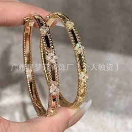 Van Cl ap classic High version four leaf clover kaleidoscope narrow bracelet for women 18k rose gold wide full of stars