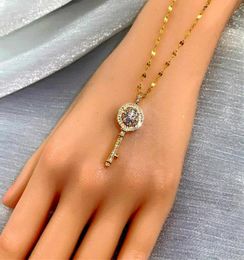 Classic Titanium steel diamonds key Pendant Necklaces 18K gold plated women luck necklace Designer Jewelry TI0266100435