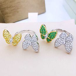 Luxury ring for couples nondefrmation New Silver Butterfly Ring with Diamond Womens Simple with common Cleefly