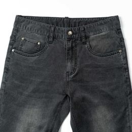 Fino verão lavado preto preto massado encaixe pequeno tubo reto de meia-idade de meia-idade elástica de cintura alta versátil jeans