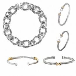 dy bracelet cable bracelets fi jewelry for women men gold sier Pearl head cross bangle Bracelet open cuff dy jewelry man party christm q6Cp#