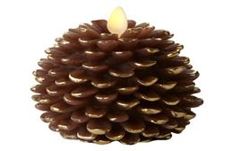 Ksperway LED Pine Cone Candles 35 x 4 Unscented Battery Operated Flameless Candles with Timer Brown T2006013598480