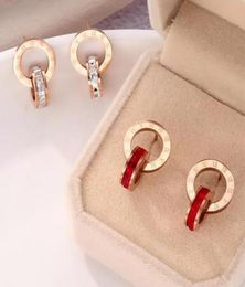 Crystal Stud Earrings Fashion Titanium Steel Double Rings Roman Numerals Studs9317260