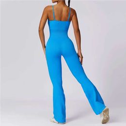 Women's Tracksuits Flared Pant Jumpsuit Gym Set Women Training Suit Sportswear Women Sports Seamless Fitness Rompers Stretch Workout Bodysuits Y240426