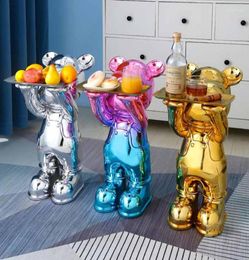 Decorative Figurines Cartoon Bear Statue Electroplated Fashion Sculpture Tray Storage Animal Modern Art Resin Home Decor Crafts Or8687525