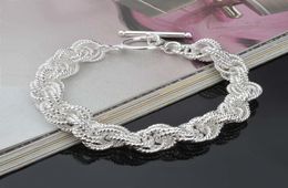 925 Sterling Silver Circles Bracelet Bangles for Woman Rhinestones Paved Double Layer Round Female Bracelets Charm8953214
