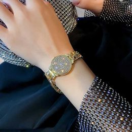 Chain Luxurious High Quality Full of Rhinestone Clock Dial Bracelets For Women Shiny Crystal Gold Plated Bracelet Party Jewelry Gift