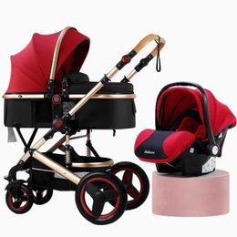 Strollers# High landscape baby stroller 3-in-1 with car seats and handcart luxury set newborn Q240429