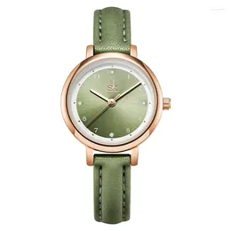 Wristwatches Niche Women's Watch Ladies's Fresh Little Green Fashion Simple Sun Pattern Dial Waterproof Quartz Clock Reloj Para Mujer