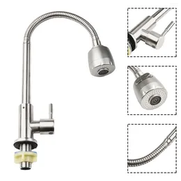Bathroom Sink Faucets Kitchen Faucet Single Lever Hole Tap Stainless Steel Taps Drip-free Ceramic Disc Cartridge Adjustable Out Water Button