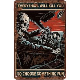 Decorations 1pc Tin Sign Skeleton Auto Racing Funny Novelty Metal Sign Retro Wall Decor For Home Gate Garden Bars Restaurants Cafes Office
