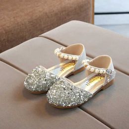 Sandals New Children Elegant Princess PU Leather Sandals Kids Girls Wedding Dress Party Sequins Beaded Shoes For Girls