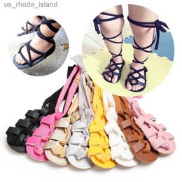 Sandals Girls Roman Sandals Summer PU Leather Baby Womens Flat Shoes Lace Upper Baby High Gladiator Sandals Fashion Preschool ShoesL240429
