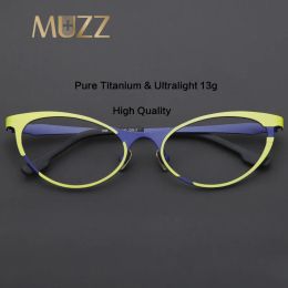 Frame Cat Eye Pure Titanium Women Optical Glasses Frame Ladies Cateye Retro Myopia Prescription Eyeglasses 2023 Ultralight 13g Eyewear