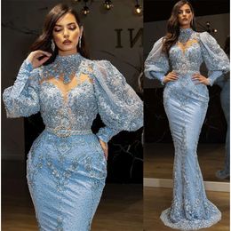 ASO STORLEK 2021 PLUS ARABISK EBI Luxurisk spetspärlade balklänningar Mermaid High Neck Evening Formal Party Second Reception Dress ZJ202