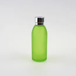 Storage Bottles Wholesale Frosted Green Glass Screw Lid Lotion Bottle 120ml Clear Empty Toner Cosmetic For Sale