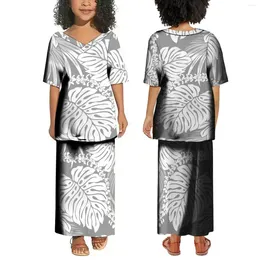 Casual Dresses Children'S Puletasi Custom Polynesian Girls Set Skirt Summer Short Sleeve V-Neck Long Top And White