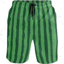 Men's Shorts Watermelon Stripes Green Beach Summer Swim Trunks Sports Running Bathing Suits With Mesh Lining And Pocket